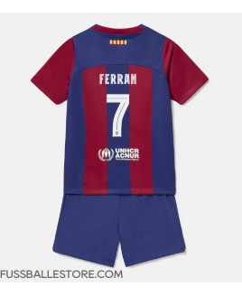 Günstige Barcelona Ferran Torres #7 Heimtrikotsatz Kinder 2023-24 Kurzarm (+ Kurze Hosen)